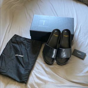 Saint Laurent Men’s Jimmy Leather Slides